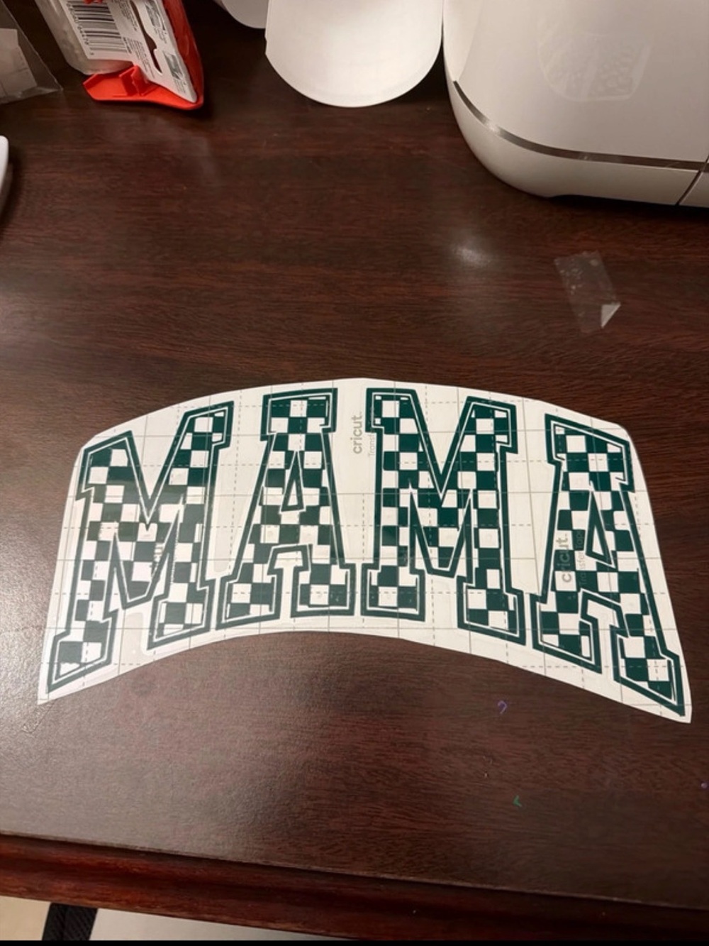 Cricut Dark Green Checkerboard MAMA sticker